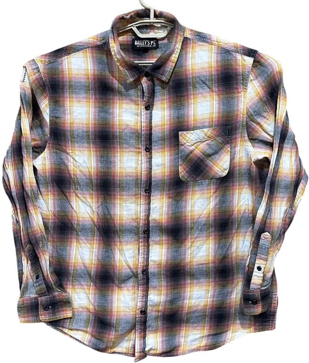 Baileys Point Flannel Shirt Men XXL Yellow Red Gray White Plaid Cotton Grunge